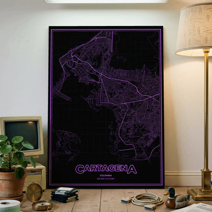 Cartagena Phosphor Map Poster - EGA Violet
