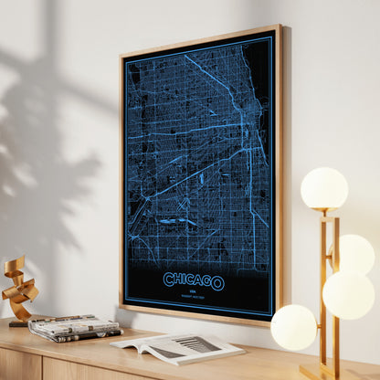 Chicago Phosphor Map Poster - IBM Blue