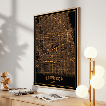 Chicago Phosphor Map Poster - Amber CRT