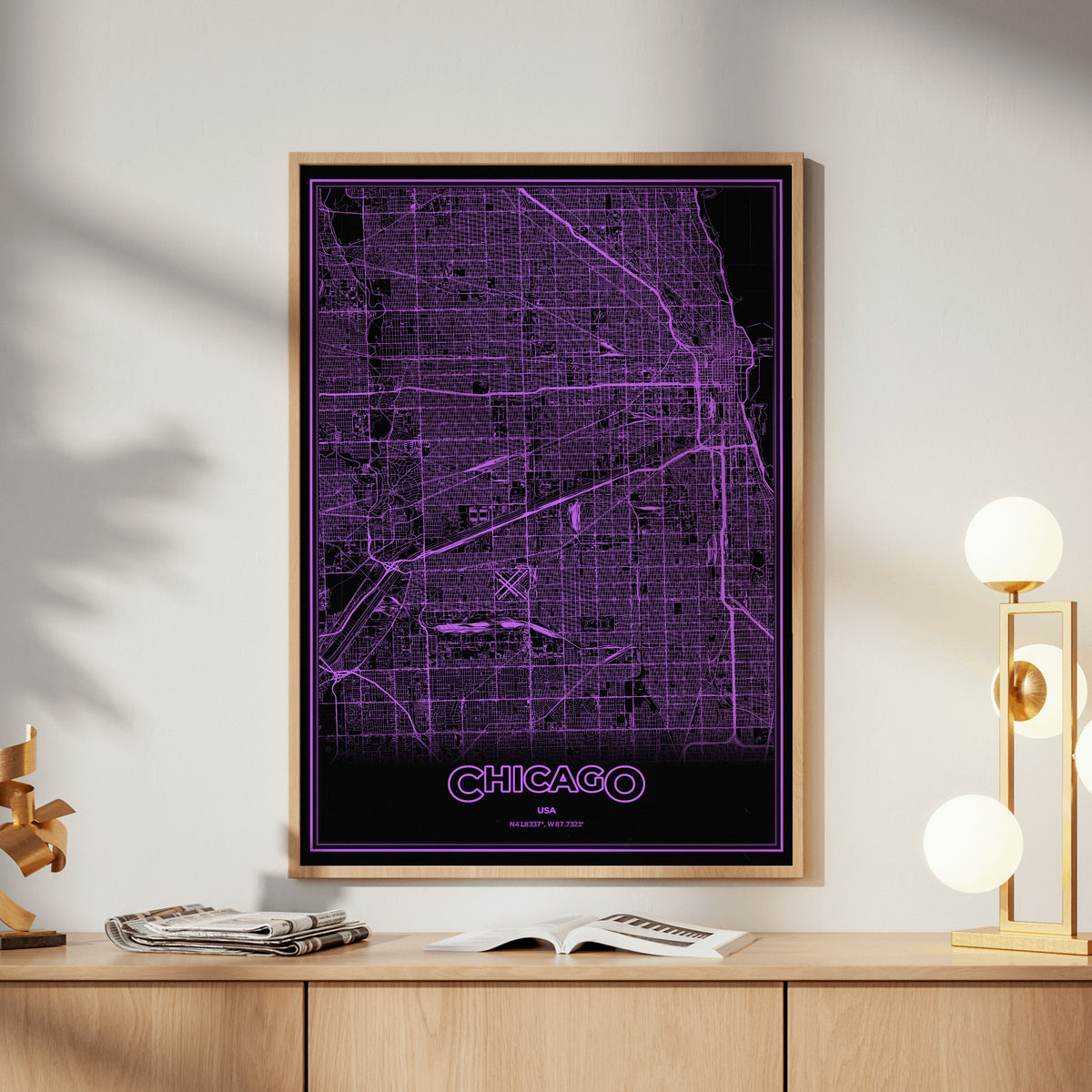 Chicago Phosphor Map Poster - EGA Violet