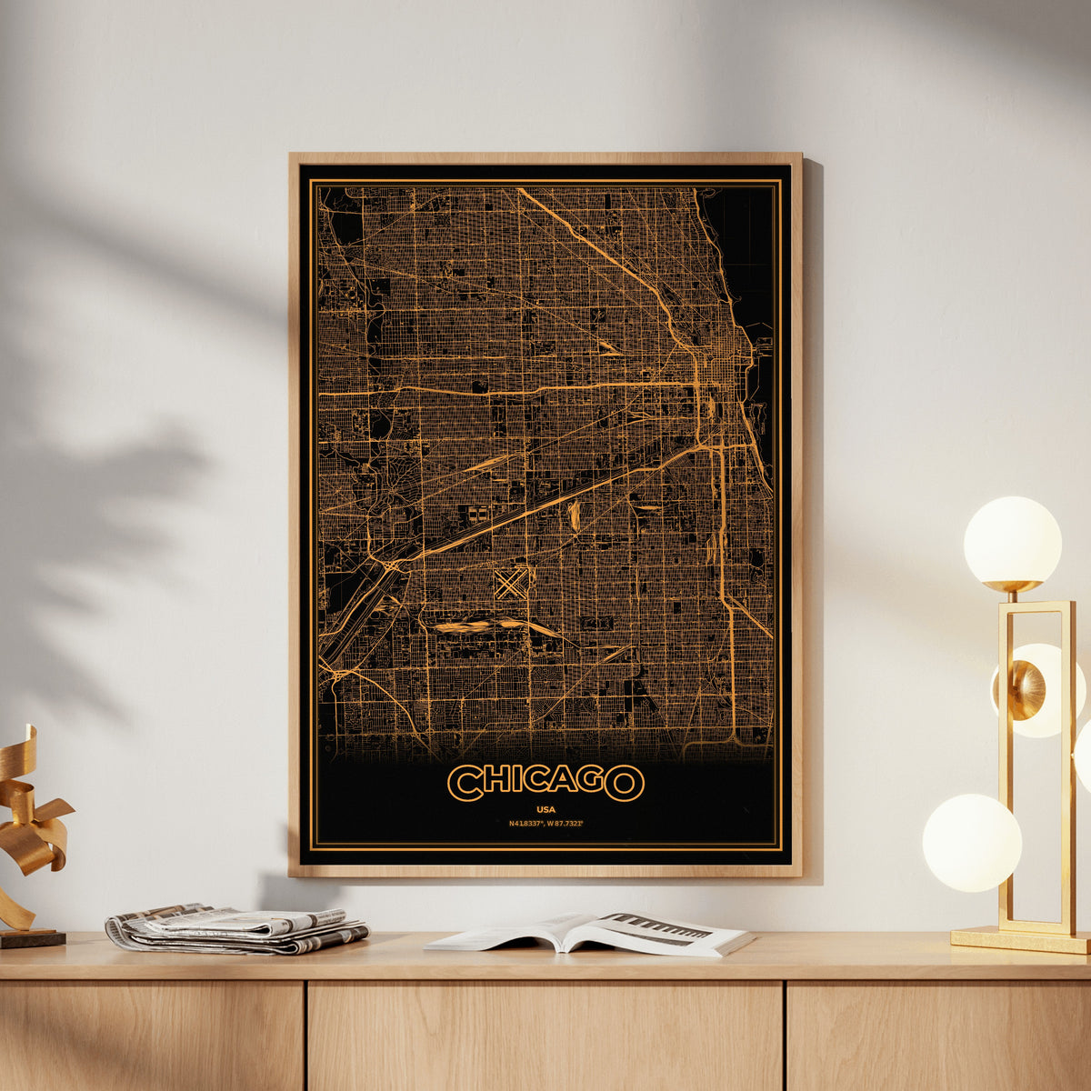 Chicago Phosphor Map Poster - Amber CRT
