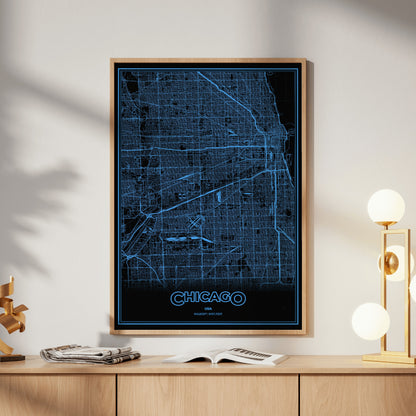 Chicago Phosphor Map Poster - IBM Blue
