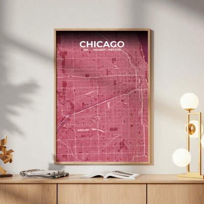 Chicago Scarlet Map Poster