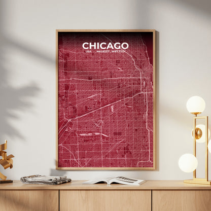 Chicago Garnet Map Poster