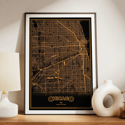Chicago Phosphor Map Poster - Amber CRT