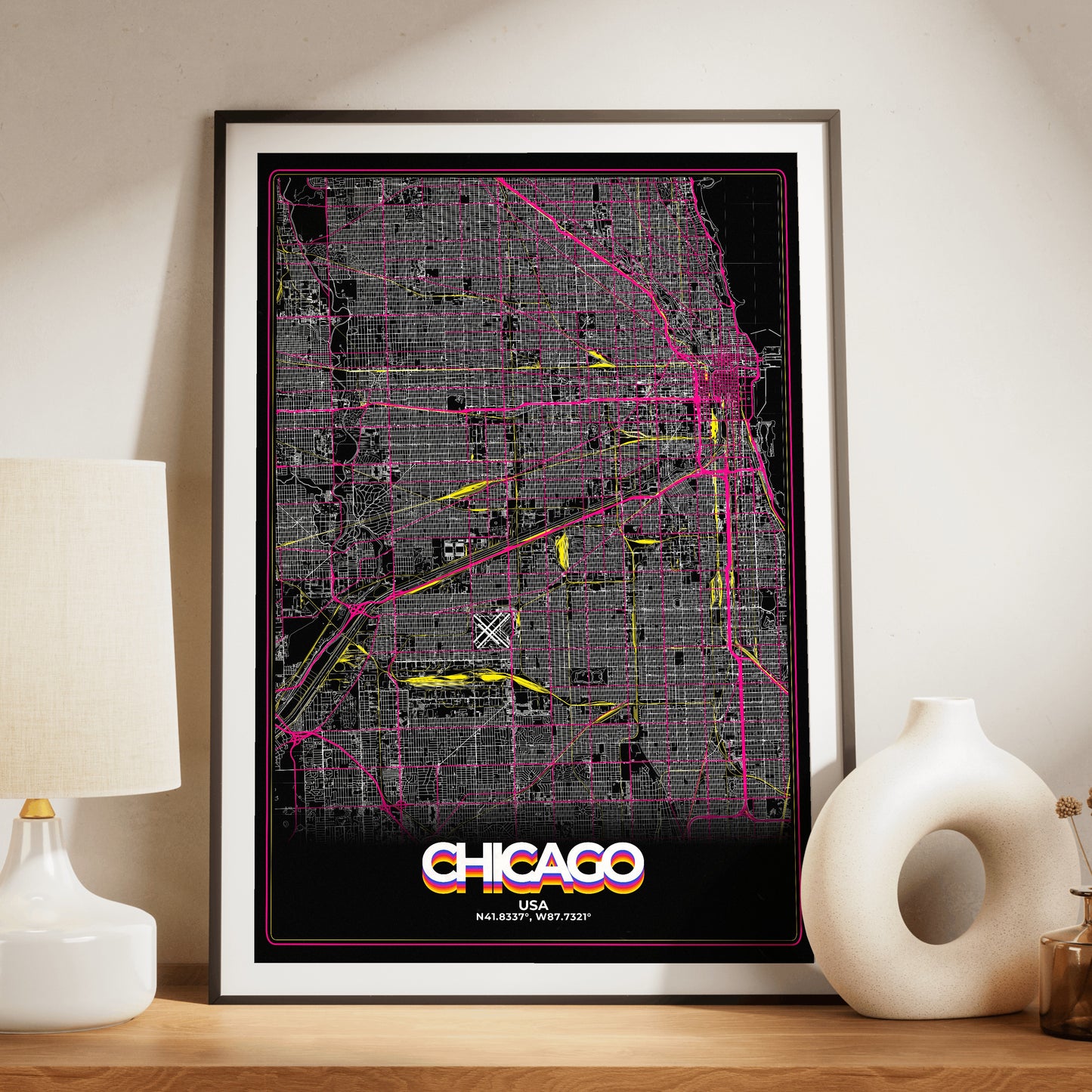 Chicago Retro Map Poster