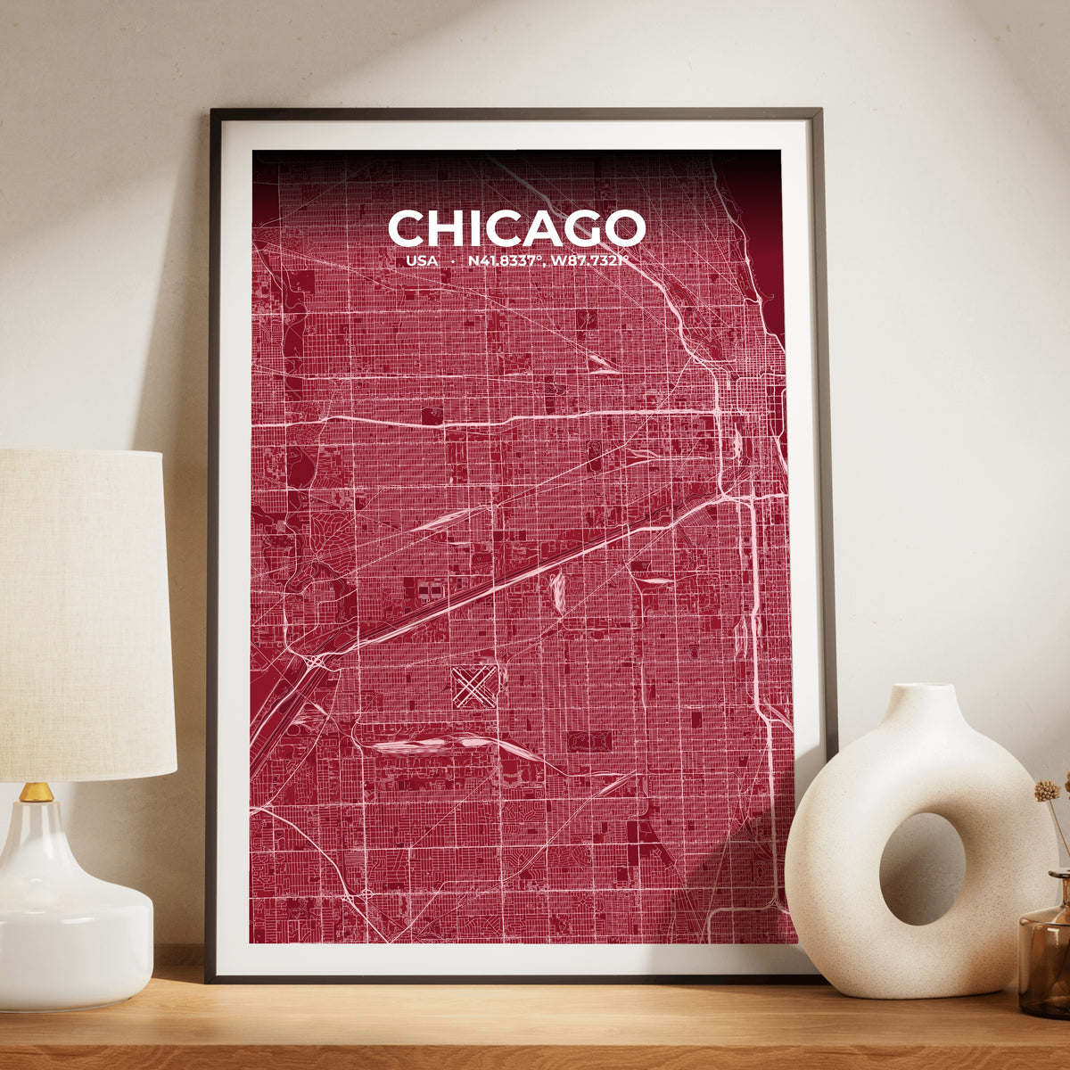 Chicago Garnet Map Poster
