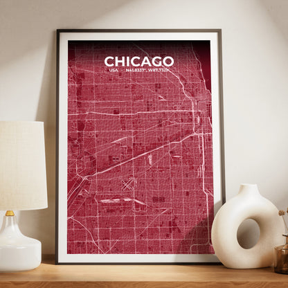 Chicago Garnet Map Poster