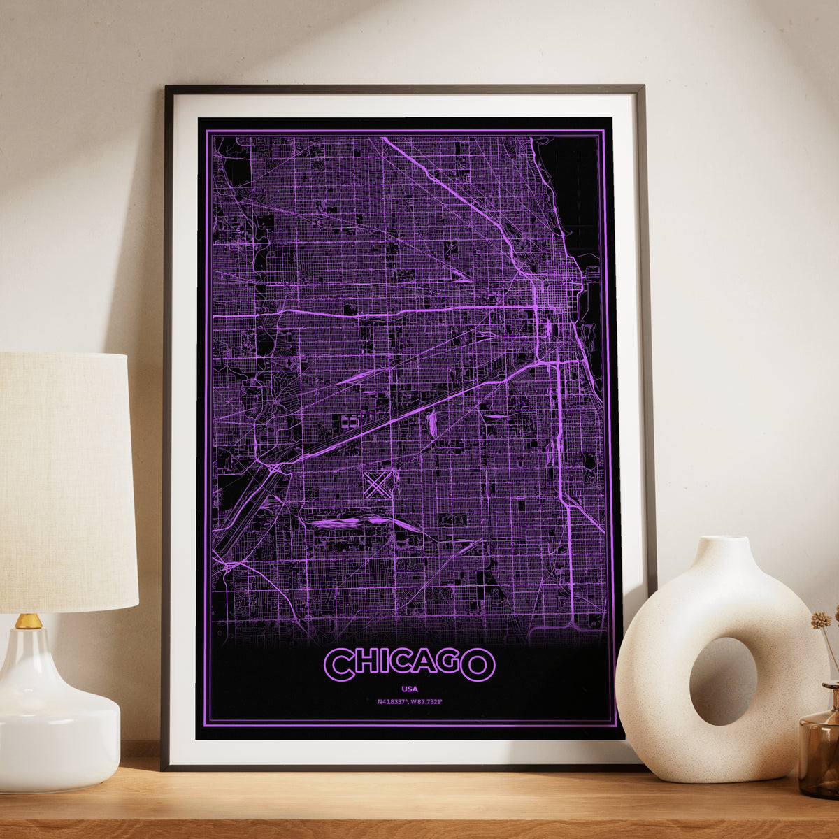 Chicago Phosphor Map Poster - EGA Violet