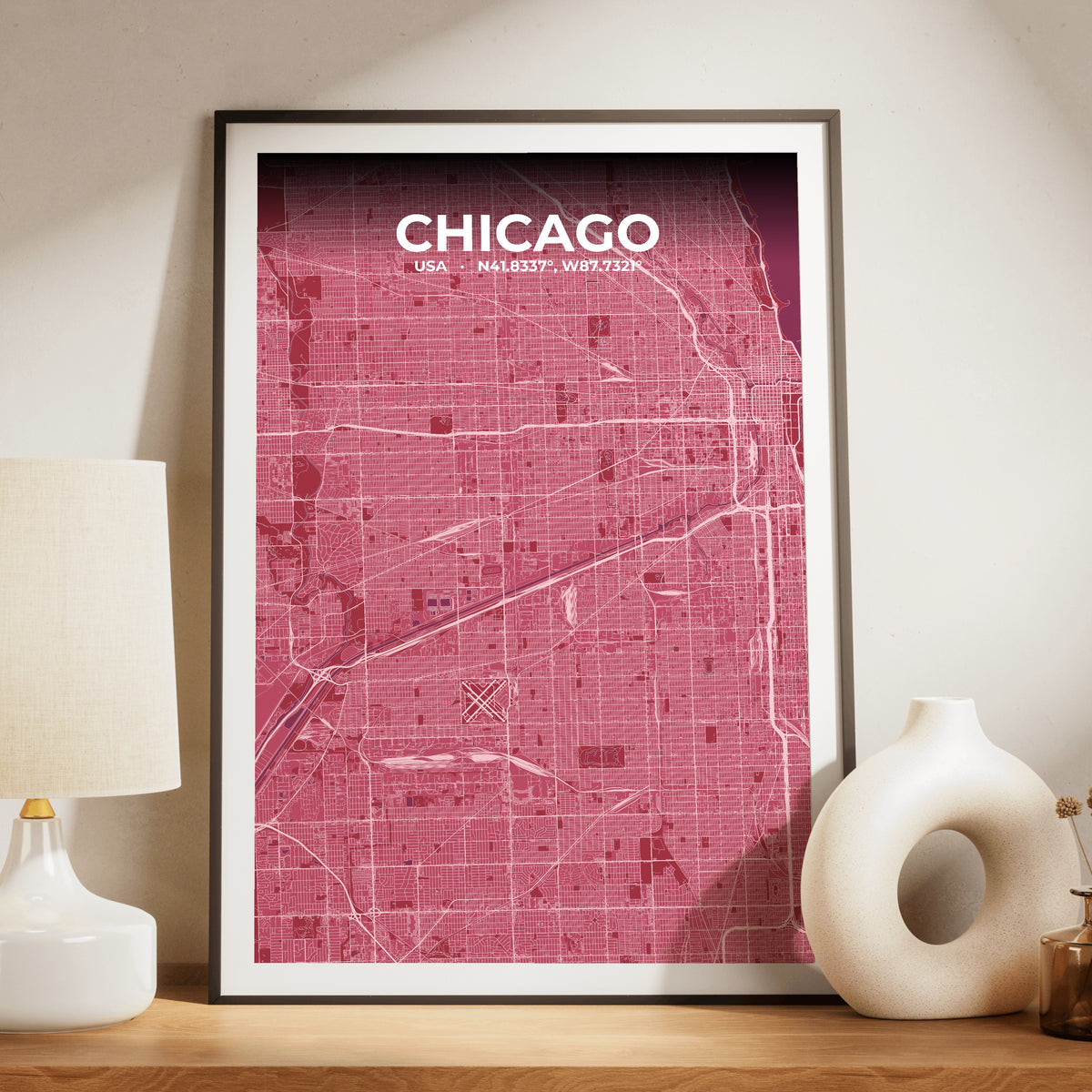 Chicago Scarlet Map Poster