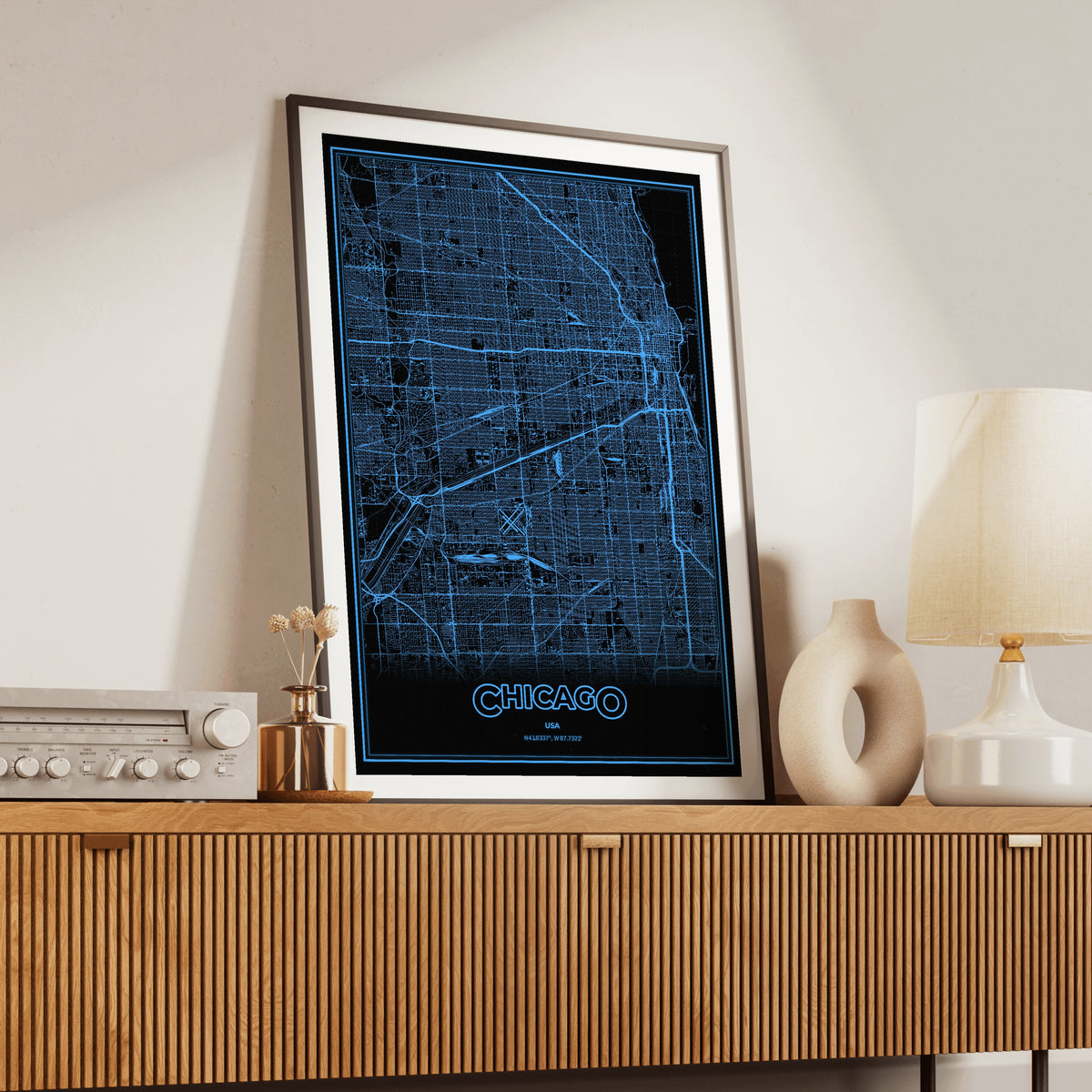 Chicago Phosphor Map Poster - IBM Blue