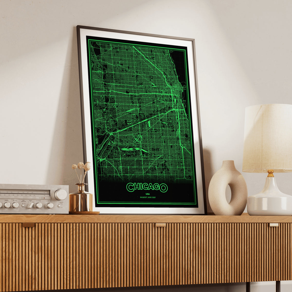 Chicago Phosphor Map Poster - Phosphor Green
