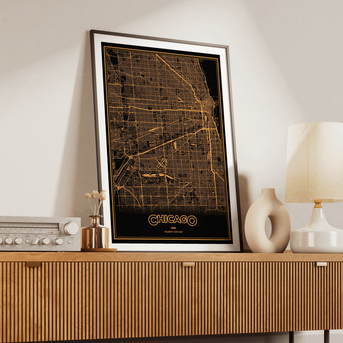 Chicago Phosphor Map Poster - Amber CRT