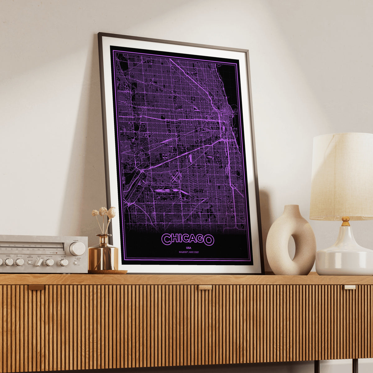 Chicago Phosphor Map Poster - EGA Violet