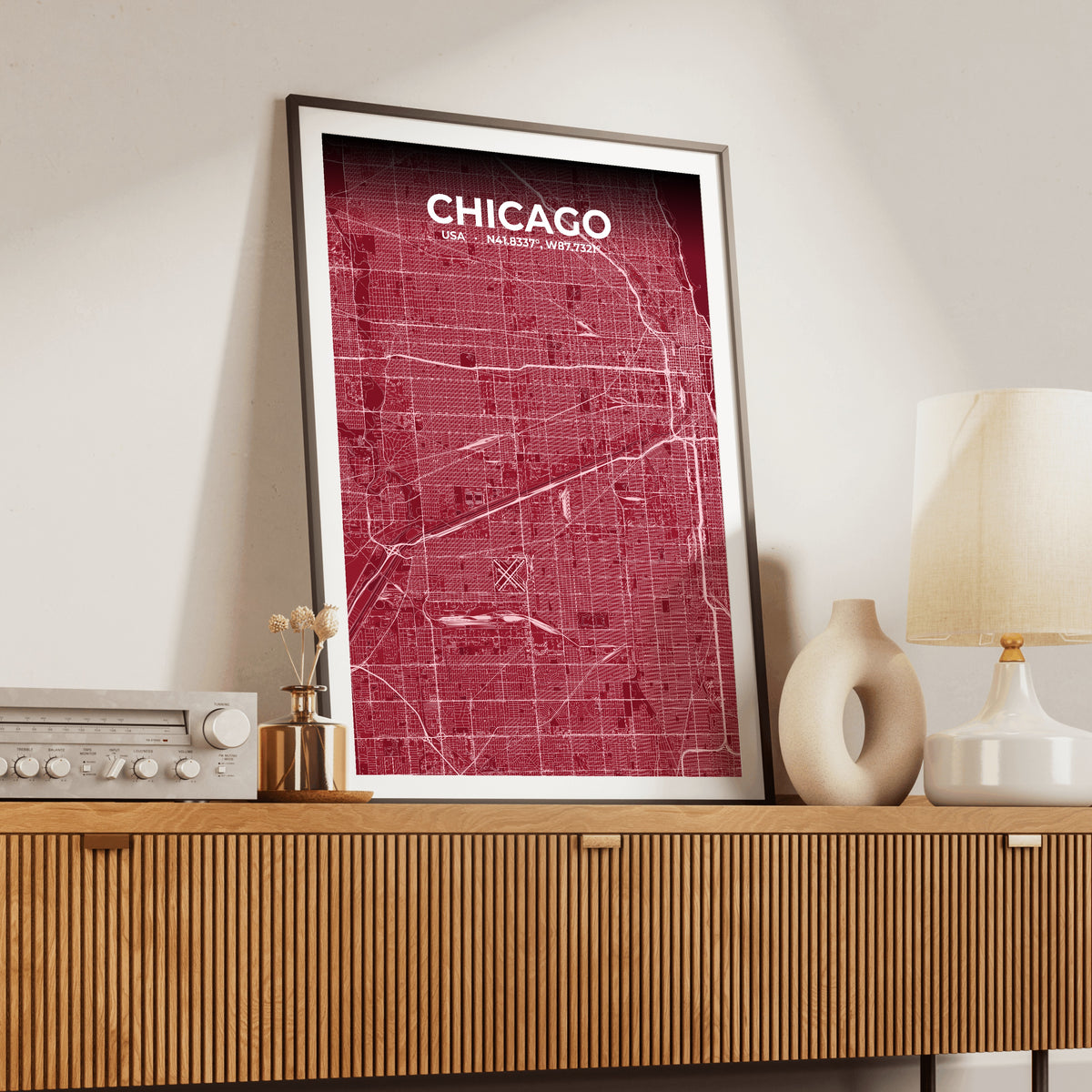 Chicago Garnet Map Poster