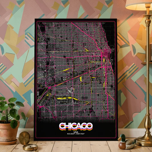 Chicago Retro Map Poster