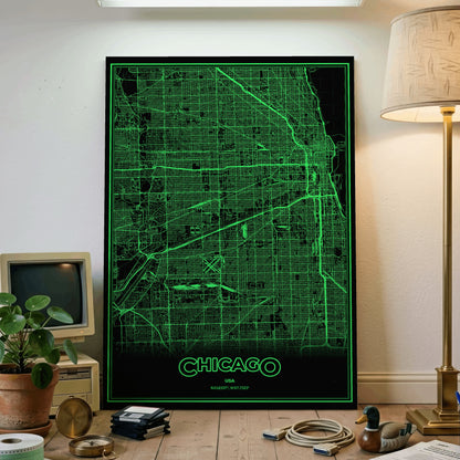 Chicago Phosphor Map Poster - Phosphor Green