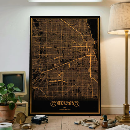 Chicago Phosphor Map Poster - Amber CRT