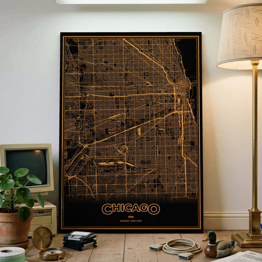 Chicago Phosphor Map Poster - Amber CRT