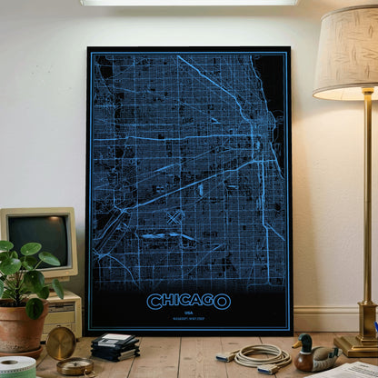 Chicago Phosphor Map Poster - IBM Blue