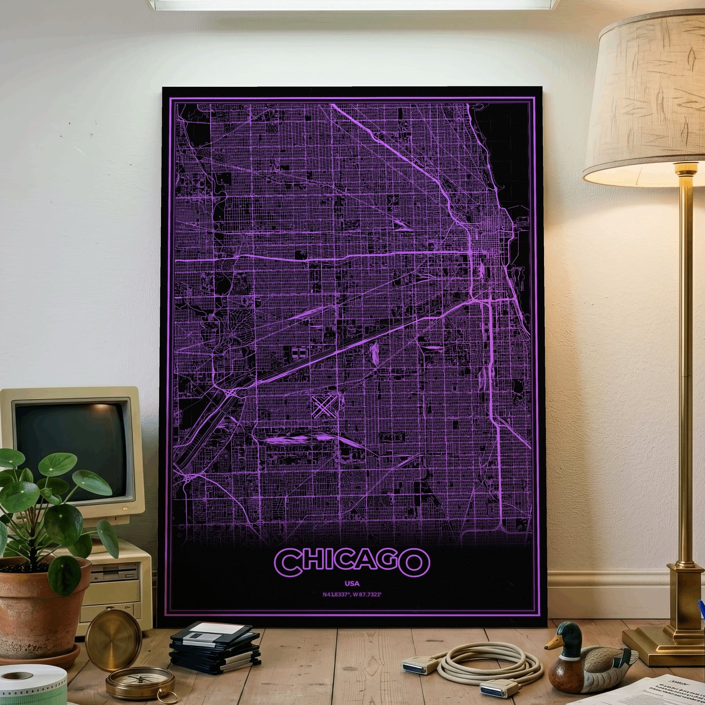 Chicago Phosphor Map Poster - EGA Violet