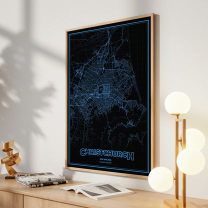 Christchurch Phosphor Map Poster - IBM Blue
