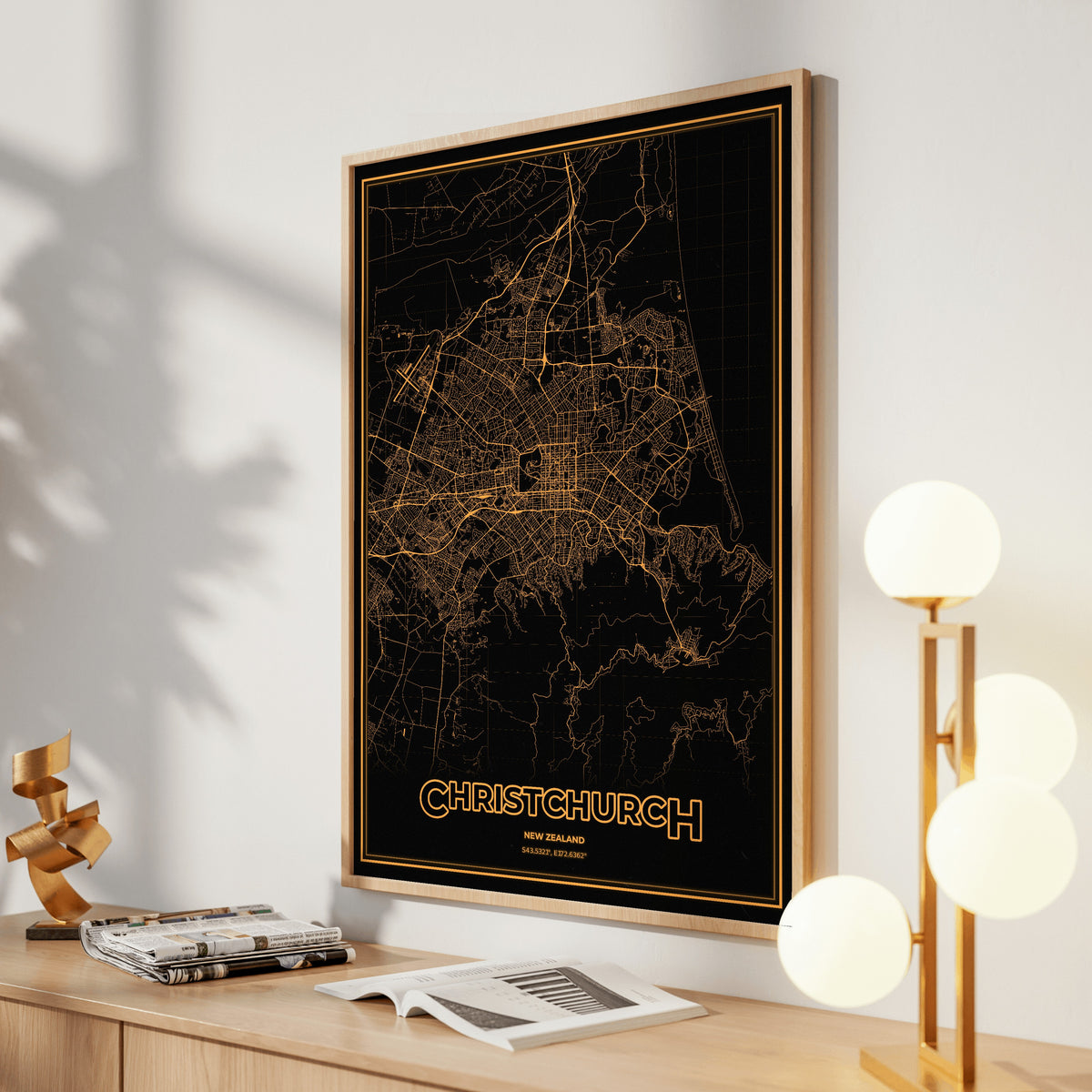 Christchurch Phosphor Map Poster - Amber CRT