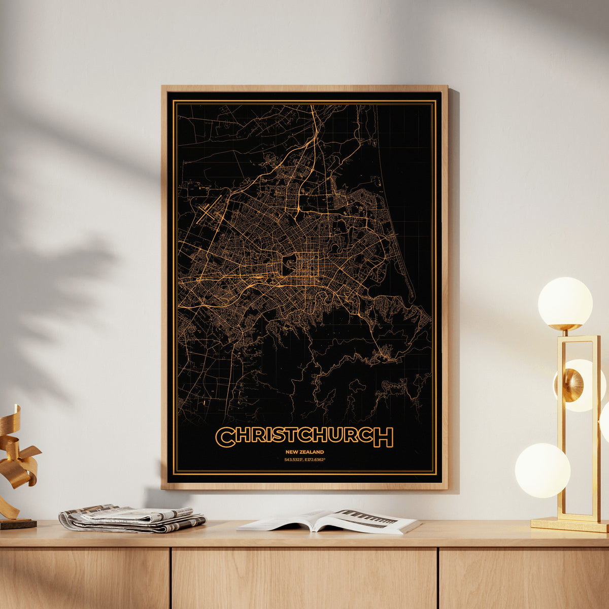 Christchurch Phosphor Map Poster - Amber CRT