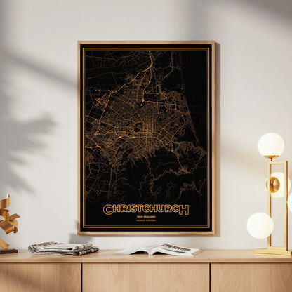 Christchurch Phosphor Map Poster - Amber CRT