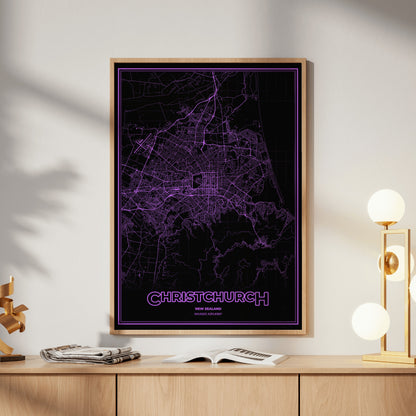Christchurch Phosphor Map Poster - EGA Violet
