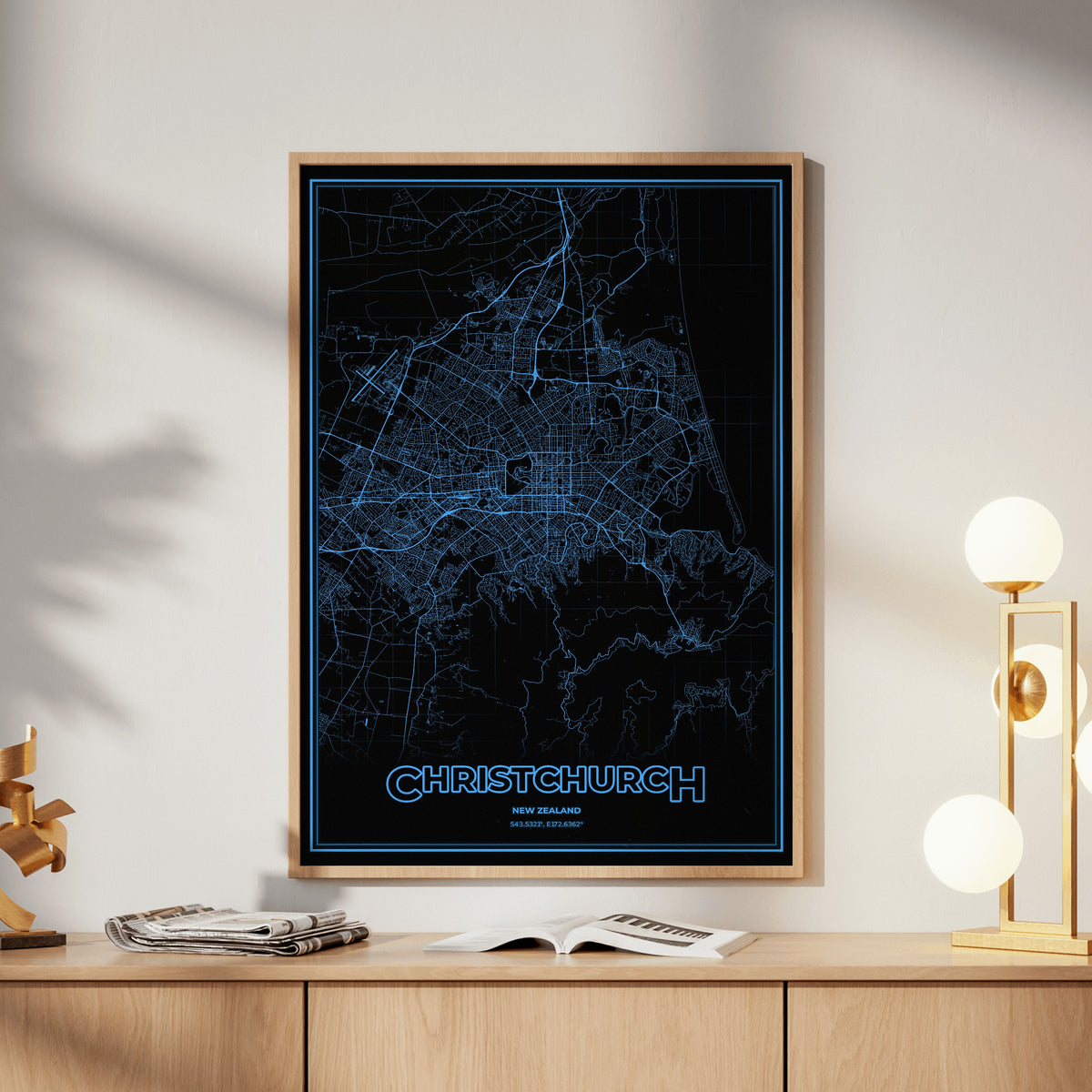 Christchurch Phosphor Map Poster - IBM Blue