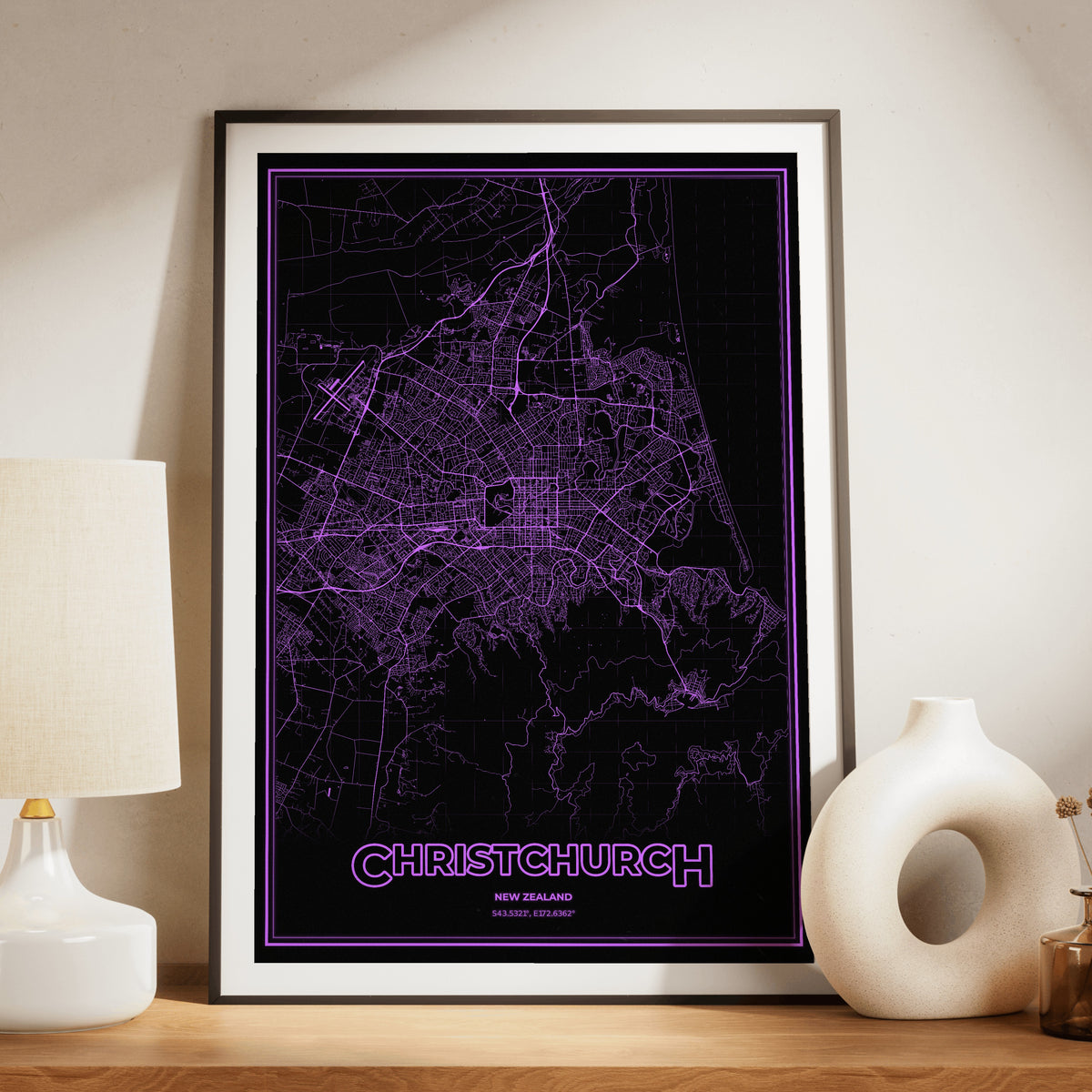 Christchurch Phosphor Map Poster - EGA Violet