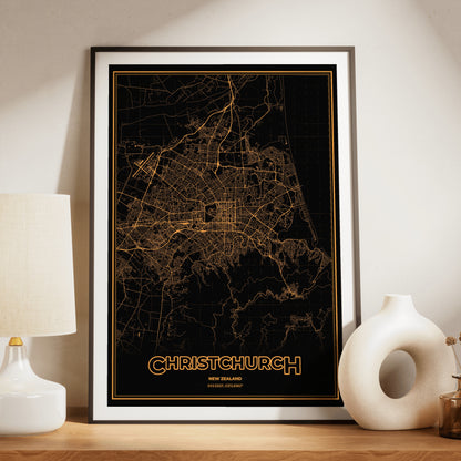 Christchurch Phosphor Map Poster - Amber CRT