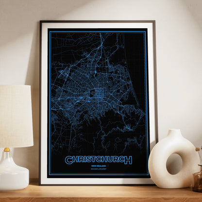 Christchurch Phosphor Map Poster - IBM Blue