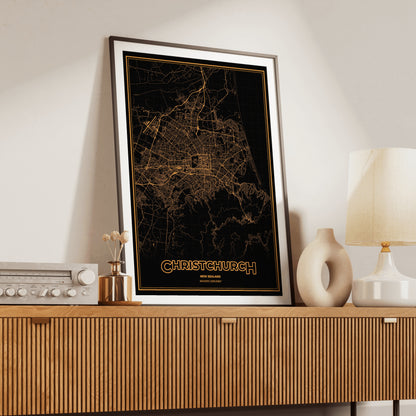 Christchurch Phosphor Map Poster - Amber CRT