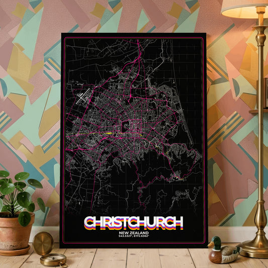 Christchurch Retro Map Poster