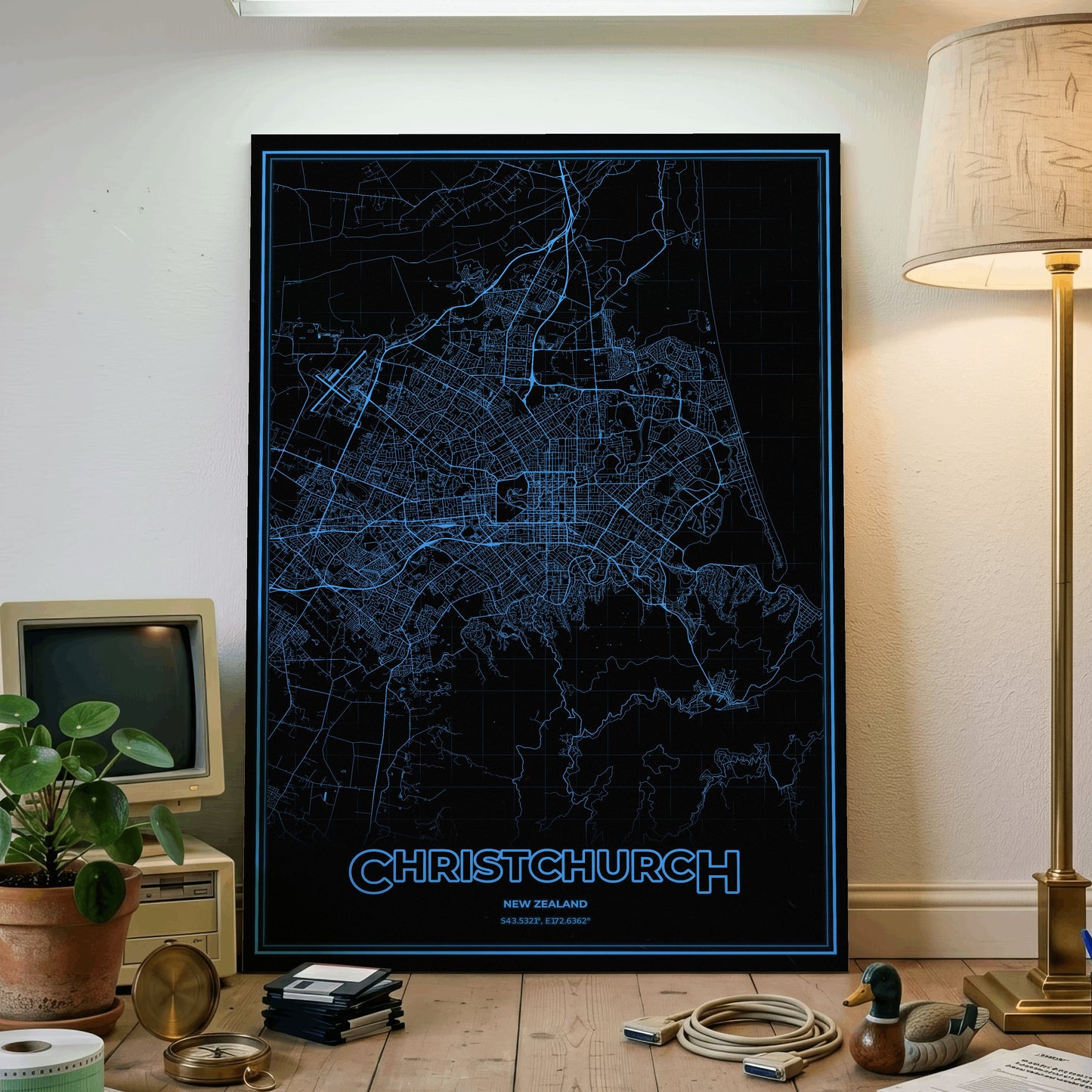 Christchurch Phosphor Map Poster - IBM Blue