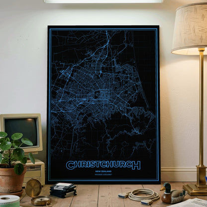 Christchurch Phosphor Map Poster - IBM Blue