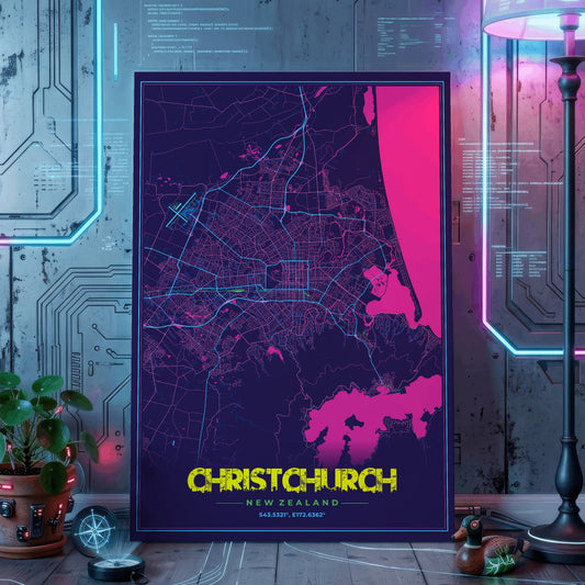Christchurch Cyberpunk Map Poster