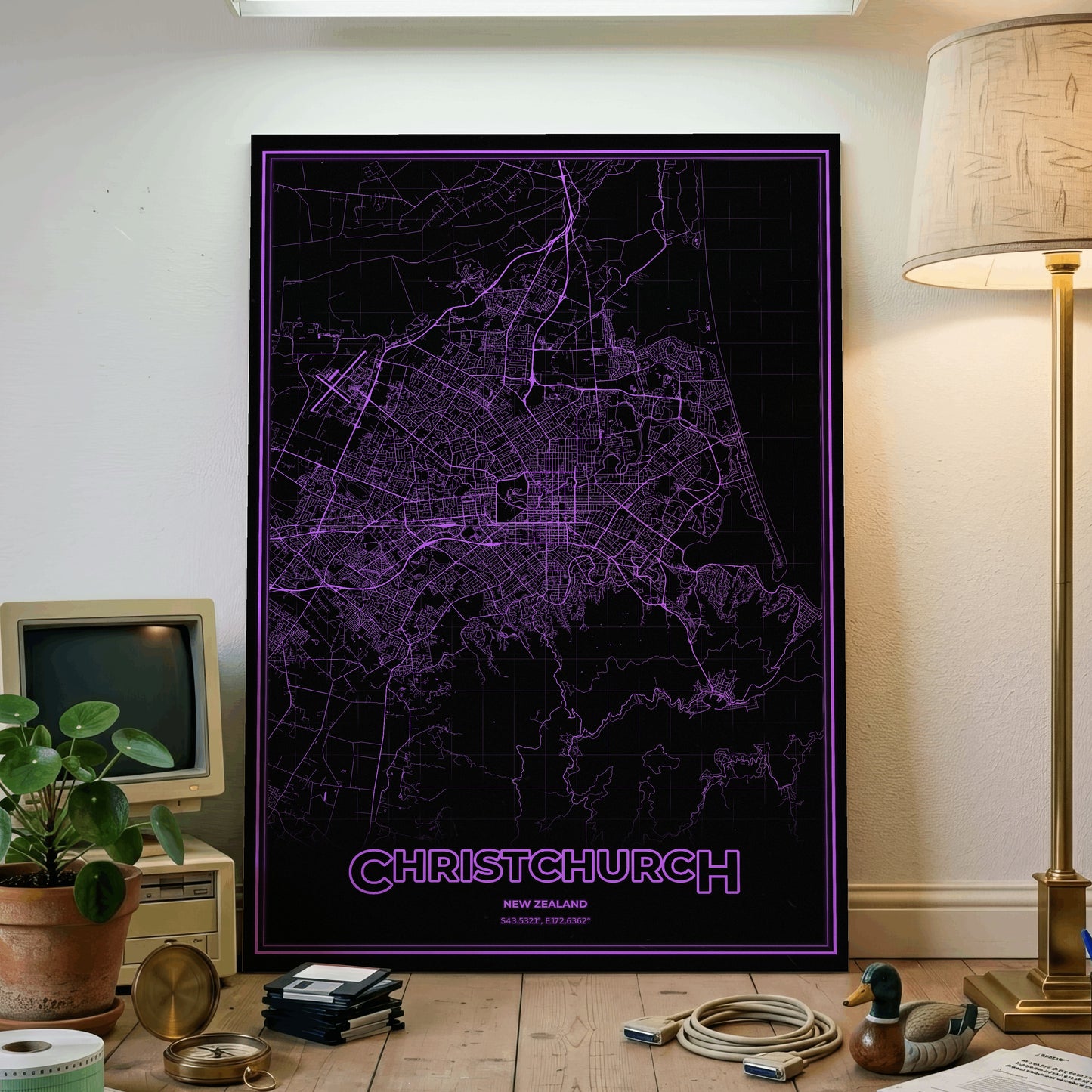 Christchurch Phosphor Map Poster - EGA Violet