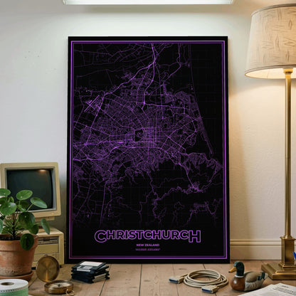 Christchurch Phosphor Map Poster - EGA Violet