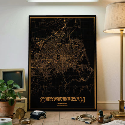 Christchurch Phosphor Map Poster - Amber CRT