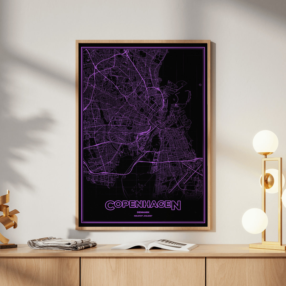 Copenhagen Phosphor Map Poster - EGA Violet