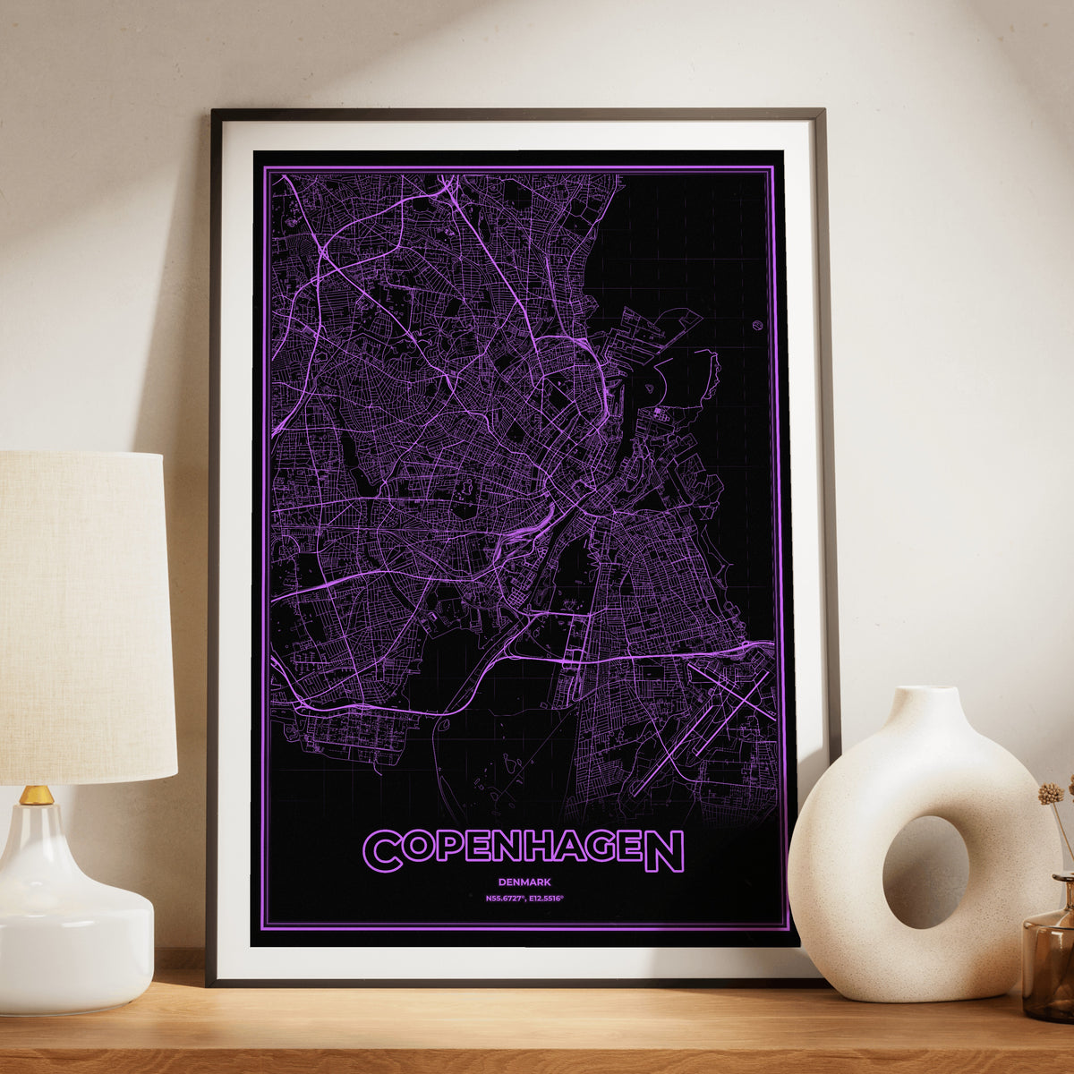 Copenhagen Phosphor Map Poster - EGA Violet
