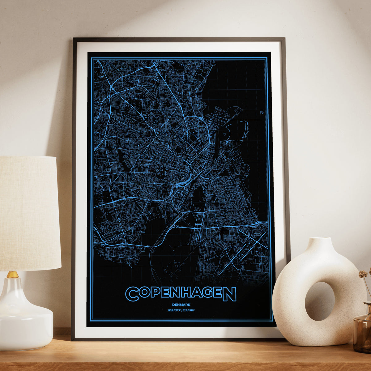 Copenhagen Phosphor Map Poster - IBM Blue