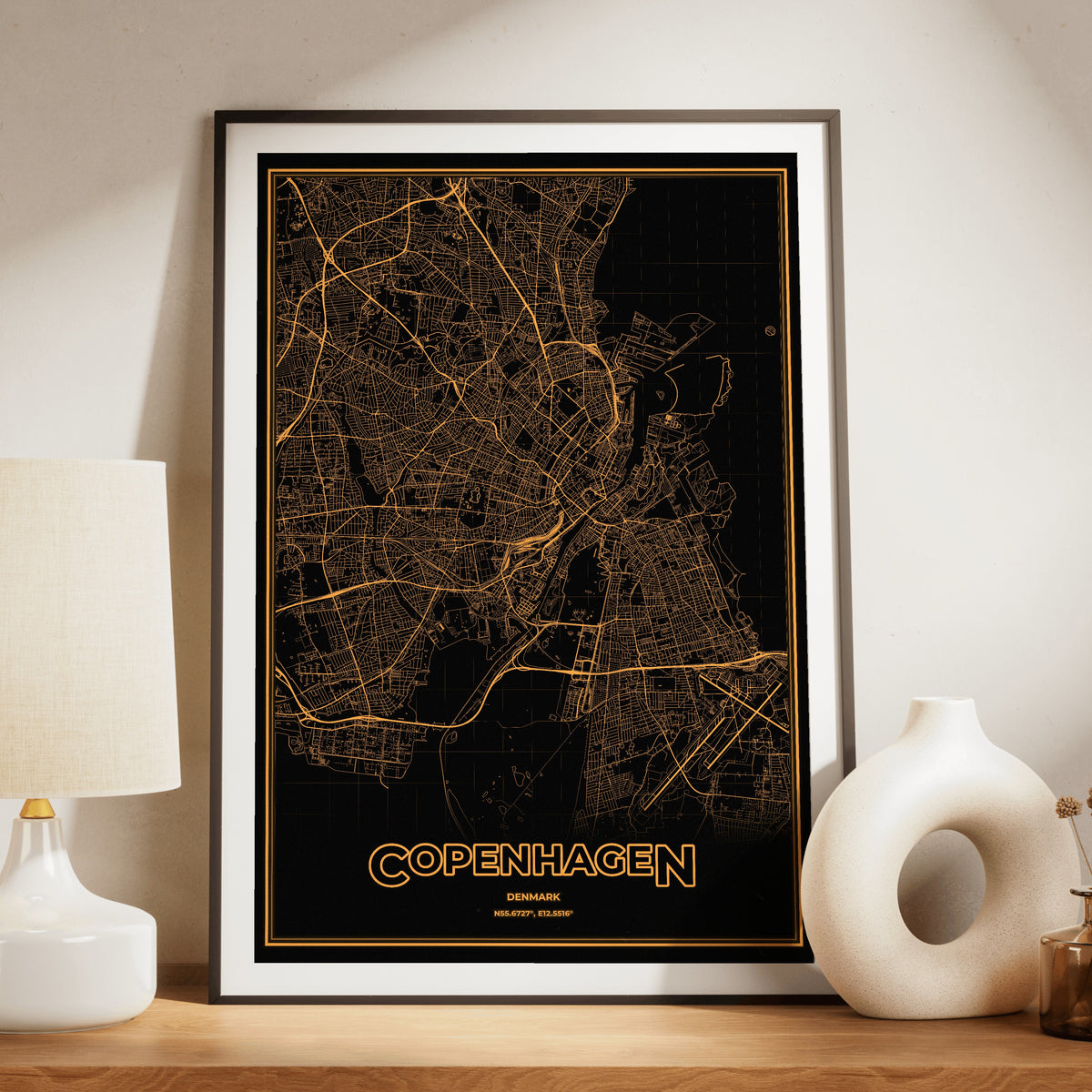 Copenhagen Phosphor Map Poster - Amber CRT