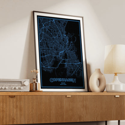 Copenhagen Phosphor Map Poster - IBM Blue