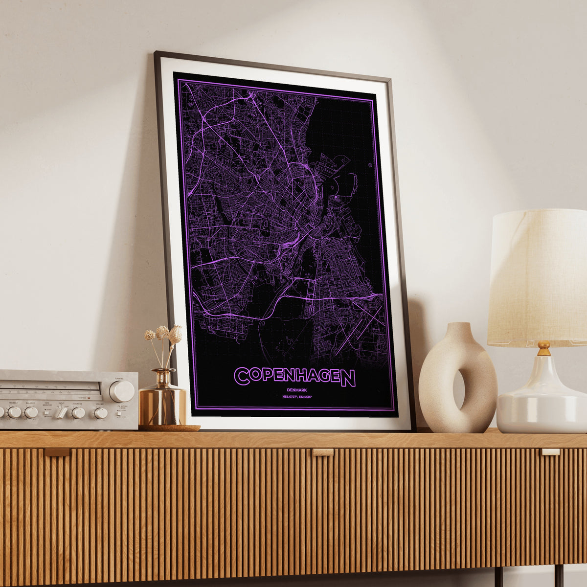 Copenhagen Phosphor Map Poster - EGA Violet