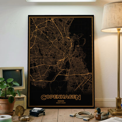 Copenhagen Phosphor Map Poster - Amber CRT