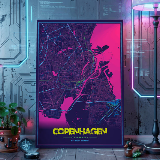 Copenhagen Cyberpunk Map Poster